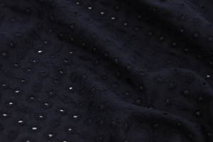 Tissu coton brodé - cercles - bleu marine foncé