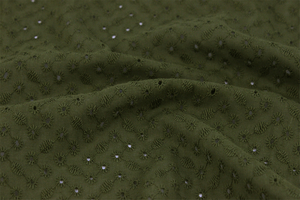 Tissu coton brodé - cercles - olive