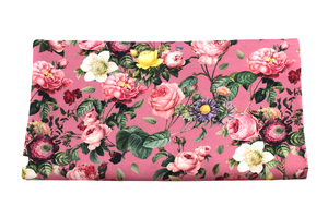 Tissu bambou - jardin fleuri sur rose