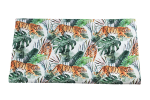 бамбуковая ткань - тигры в листьях на белом