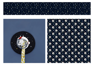 Панель панорамный джерси - жираф в космосе  -синий 