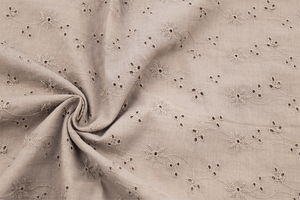 Tissu coton brodé - fleurs entrelacées - beige