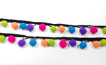 Tape with colorful pompoms - black 