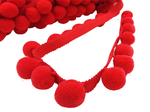 Tape with pompoms - red 