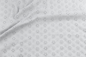 Tissu coton brodé - marguerites - gris