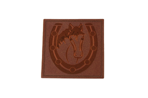 Eco leather patch - big horse in a horseshoe - bronze