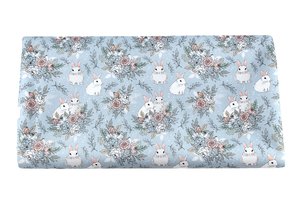 Waterproof fabric - White rabbits in flowers 