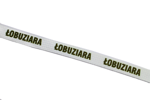 Printed cord - łobuziara (she's scamp) - white with brown lettering
