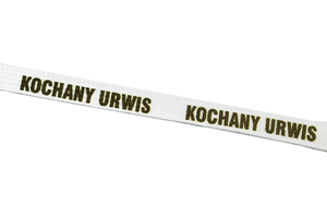 Printed cord - kochany urwis -white with brown lettering 