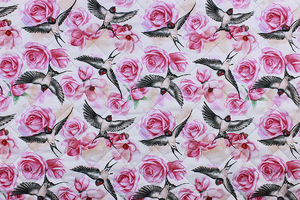 Fabric for picnic mats - swallows and roses