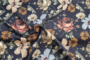 Silky fabric, silki - dark vintage flowers