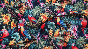 Silky fabric, silki - parrots