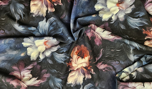Silky fabric, silki -  dark flowers