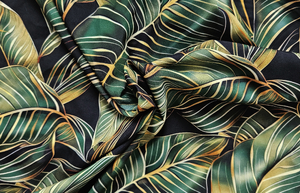Silky fabric, silki -  green leaves