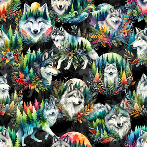Wolf and flowers  - lycra for swimsuits             