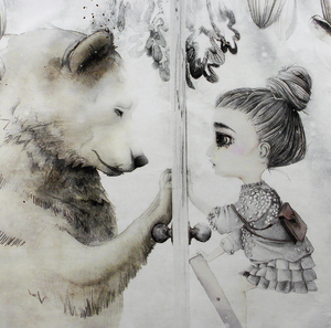 Panel Kissen - Mojo Graffi - Mädchen mit einem Bären
