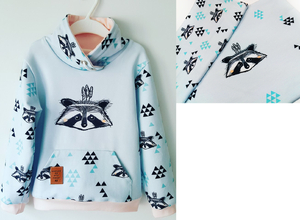 Raccoon plume panel - digital brushed sweatshirt fabric 