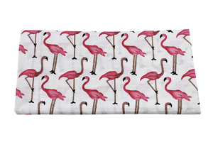 Tkanina wiskozowa - flamingi - biały
